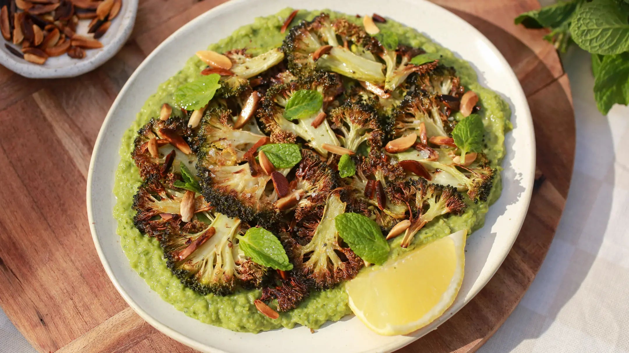 Roasted Broccoli with Zesty Pea Purée