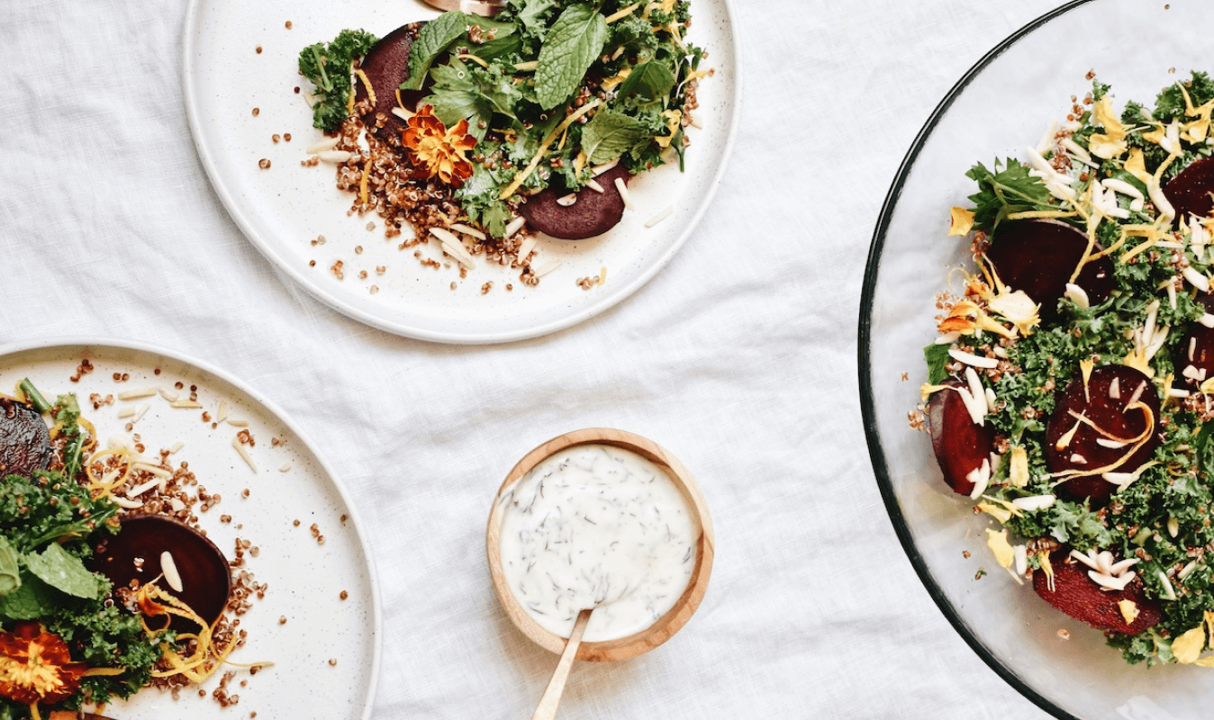 Quinoa, Beetroot, Kale & Orange Salad with Creamy Coconut & Dill Dressing