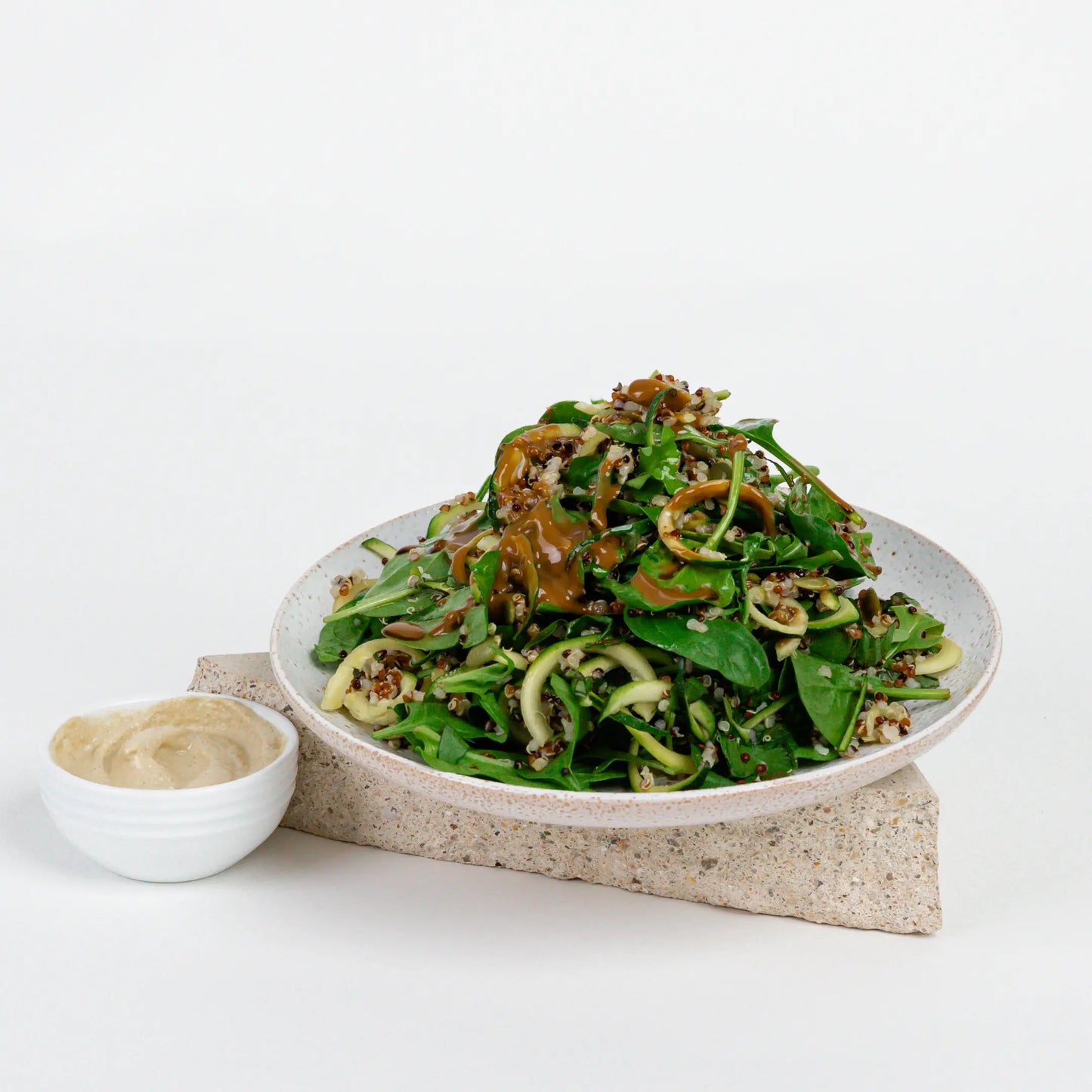 Fresh Greens with Zucchini Noodles, Quinoa and Cashew Cheese