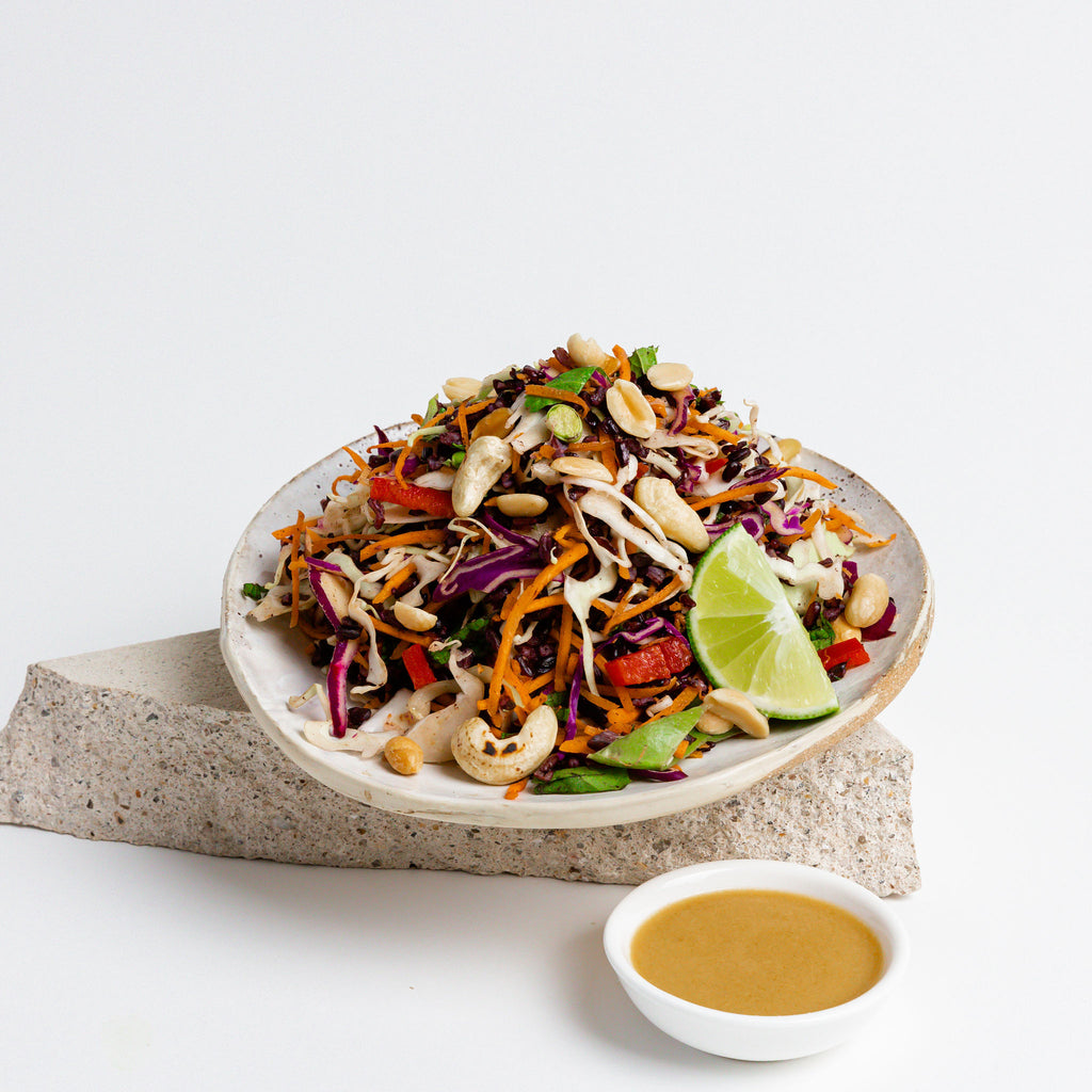 Asian Salad with Black Rice and Peanut & Ginger Dressing